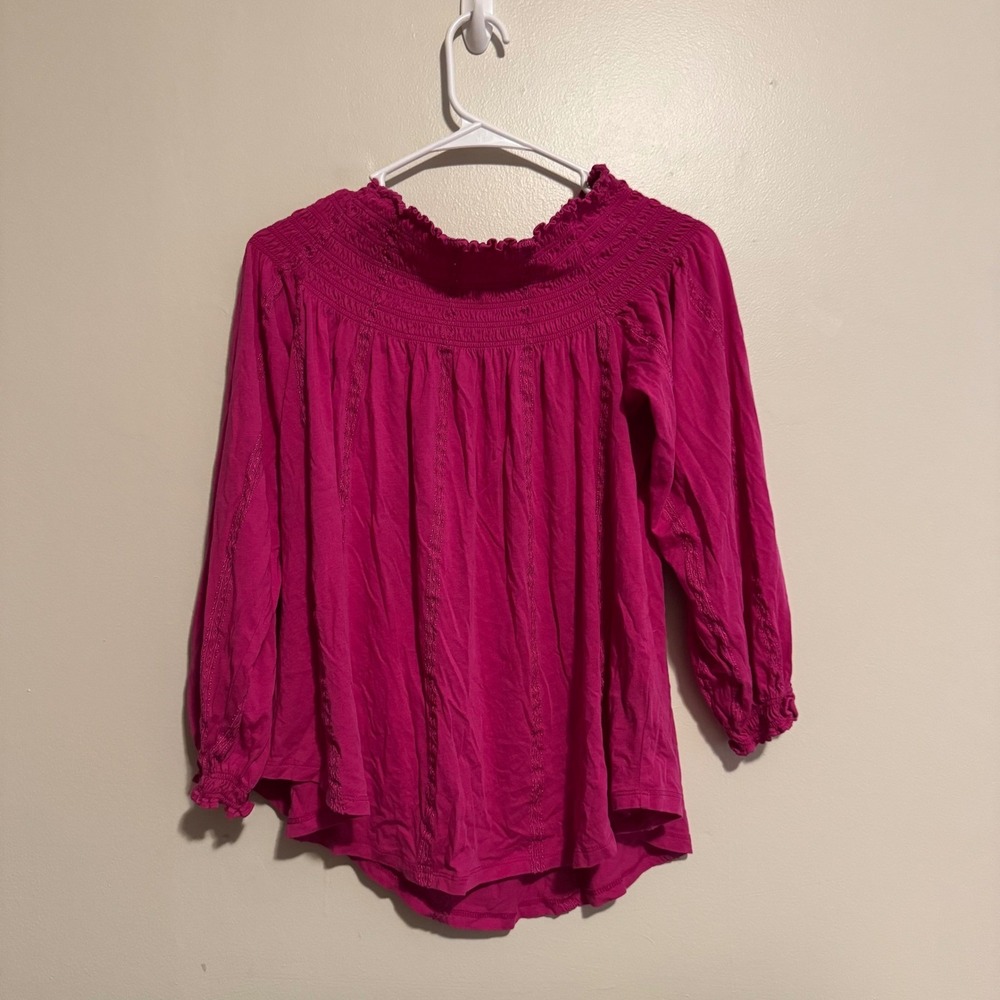 Lauren Ralph Lauren Smocked Mock Neck 3/4 Sleeve Top Blouse Pink